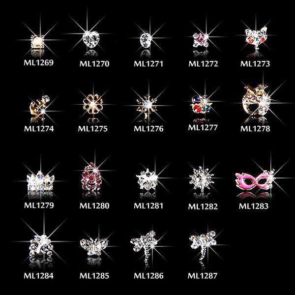 

2018 new 10pcs crystal colourful nail rhinestone alloy nail art decorations glitter diy 3d crown/bow jewelry pendant, Silver;gold