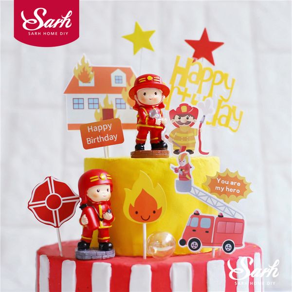 

water gun fireman decoration happy birthday firefighting cake er for children's day kid party supplies baking lovely gifts