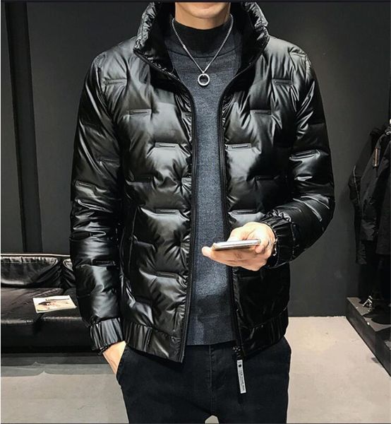 

winter men's short style bright face down jacket youth fashion stand collar jacket down men thin white duck, Black