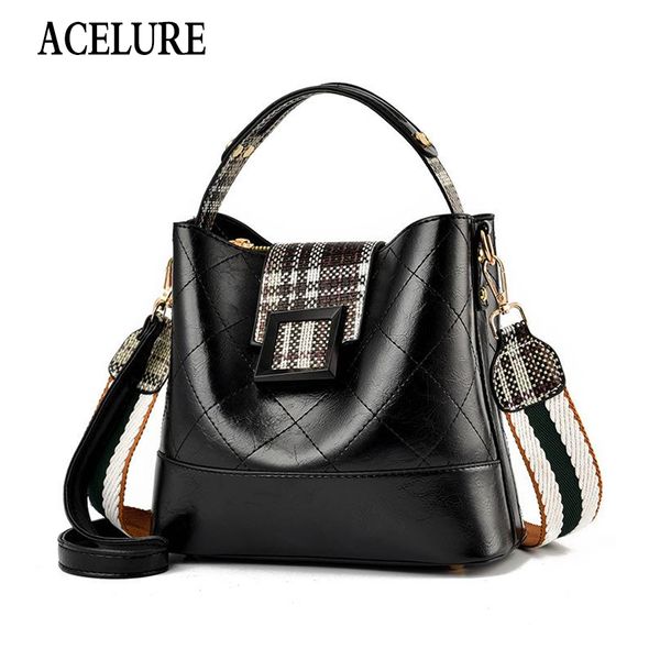 

acelure wide strap bucket bag ladies shoulder bag pu leather designer messenger women handbags large capacity totes bolsos