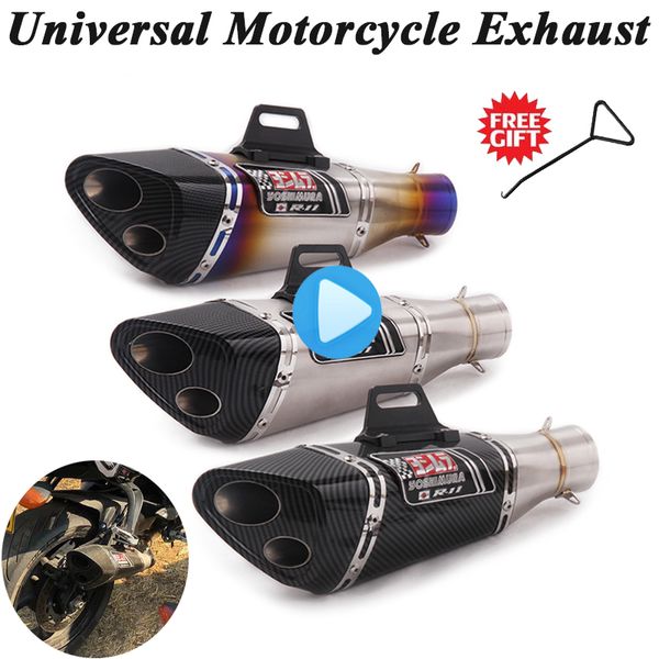 

universal motorcycle yoshimura exhaust pipe escape modified moto 2 holes muffler for ninja400 z250 r15 mt-09 gsxr150 cbr300 er6n