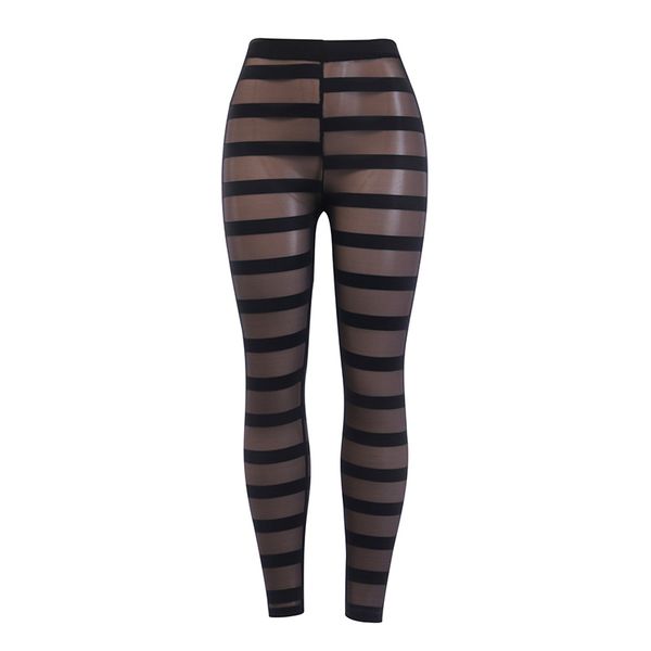 

laisiyi women transparent cross vertical stripes mesh pants new women leggings summer high waist long pants mujer aspa20196, Black;white