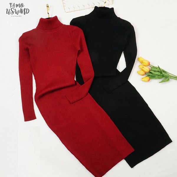 

autumn winter women knitted dress turtleneck sweater dresses turtle neck lady slim bodycon long sleeve bottoming dress vestidos pp021, Black;gray
