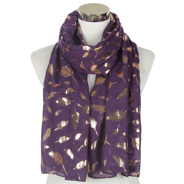 

foxmother new fashion women purple yellow blue color rose gold feather foil scarf glitter foulards shawl ladies mother gifts, Blue;gray