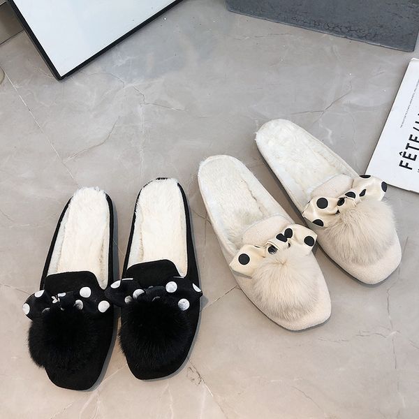 

luxury slides shallow shoes woman nice low flock cover toe flat slippers designer tide house soft rubber basic fashion pu, Black