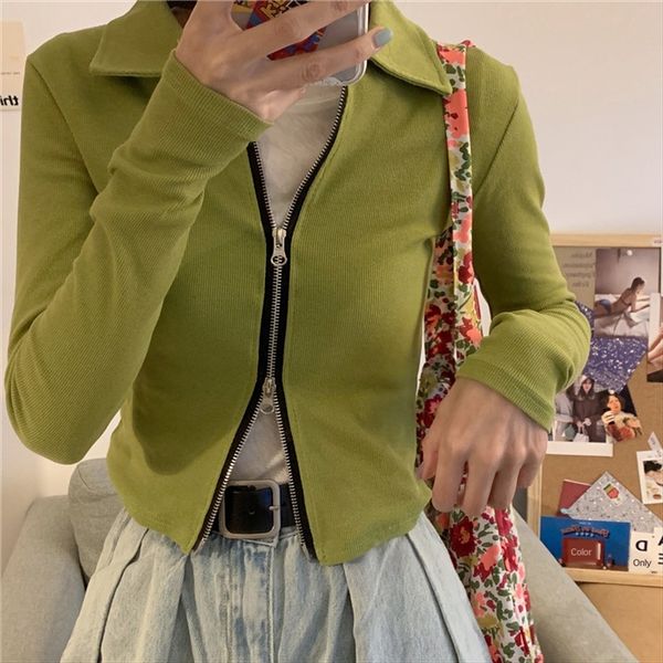 

foreign style double-head design ~ slim short lapel coat foreign style double-head design ~ slim short zipper t-shirt zipper lapel t-shirt c, White