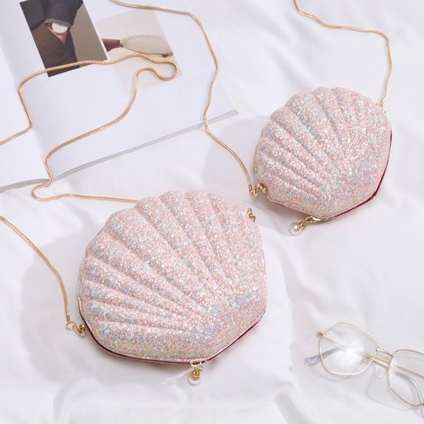 

sequined shell bag 2019 summer new quality leather women's designer handbag chain shoulder messenger bag crossbody bolsos mujer