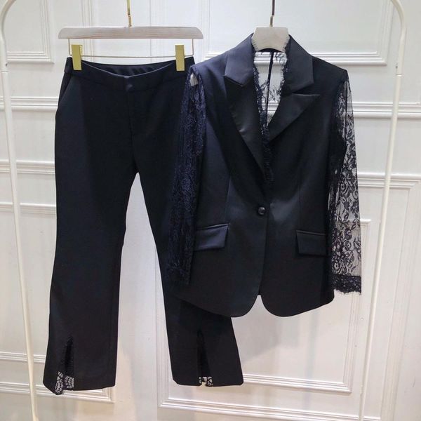 

2019 fashion new women lace patchwork blazer coat + casual pants female pants suits ddxgz2v 11.12, White;black