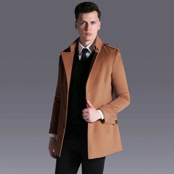 

new mens coats luxury single breasted cashmere coat simple causal business woolen mens trench long jackets and coats 6xl, Black