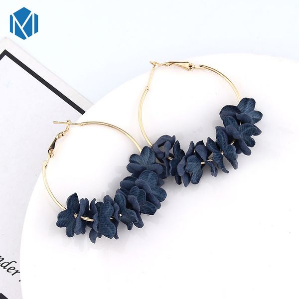 

new fashion fabric flower drop earrings bohemian earrings colorful petal big circle alloy earring jewelry boucle d'oreille, Silver