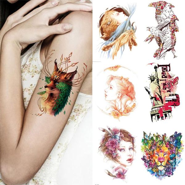

waterproof temporary tattoo stickers leopard tiger fake tattoo flowers cartoon portrait body art for men women arm thigh