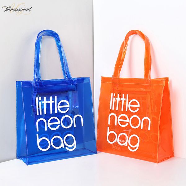 

women shoulder bag shopping letter tote multi function transparent candy color jelly transparent beach travel handle messenger bags
