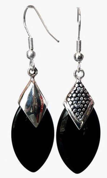 

dama negro natural jade plata gota pendientes, Silver