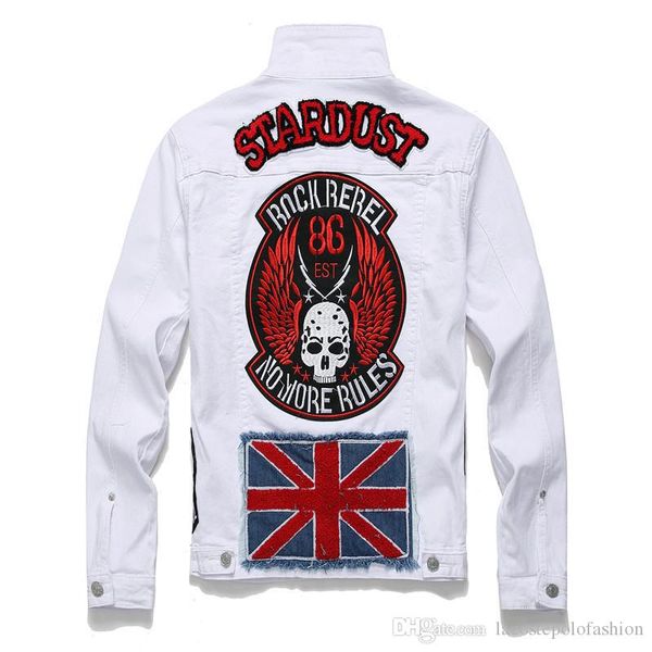 

designer flocking mens jeans jackets embroidered alphabet badge mens streetwear coats homme casual single breasted clothes, Black;brown