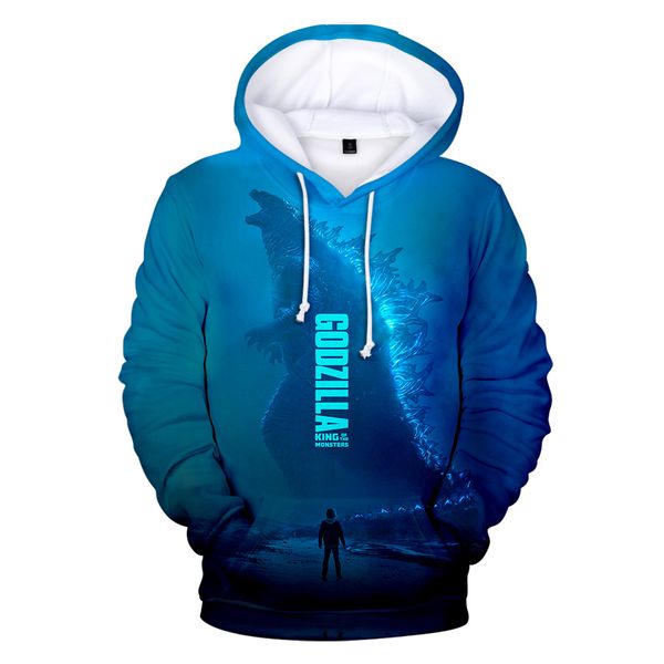 

fantasy film godzilla king of the monsters 3d hoodies blue bright fashion young people streetwear tracksuit handsome sweatshirts, Black