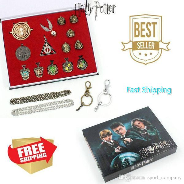 

new 15pcs harry potter insignia magic wands hermione crest ring necklace keychain cosplay christmas halloween birthday gifts ing