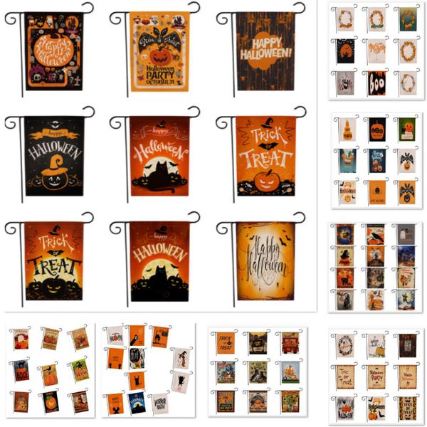 

203 styles halloween pattern flag double-sided print garden decoration flag outdoor flags for pumpkin ghost bat flower banner flags hh9-2318