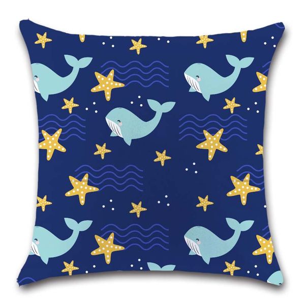 

ocean sea waves geometric whale blue cushion cover decoration home office sofa chair seat friend living room gift pillowcase