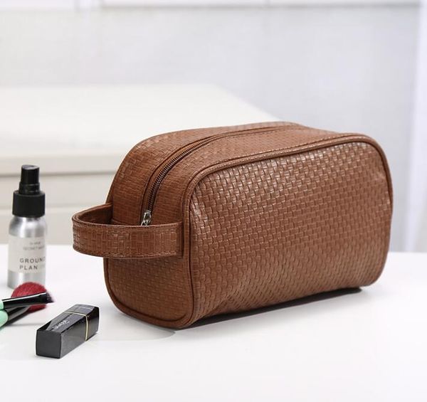 

50pcs cosmetic bag women pu weave solid brief waterproof multifunctional storage wash bag 4colors