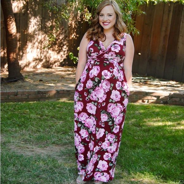 

womens nursing sleeveless pregnancy dress floral print maternity long dress, White