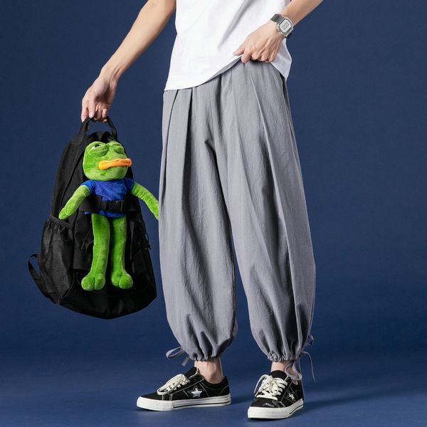 

men's casual loose large size cotton linen sweatpants solid wide leg long trousers chinese style straight pants plus size m-8xl, Black