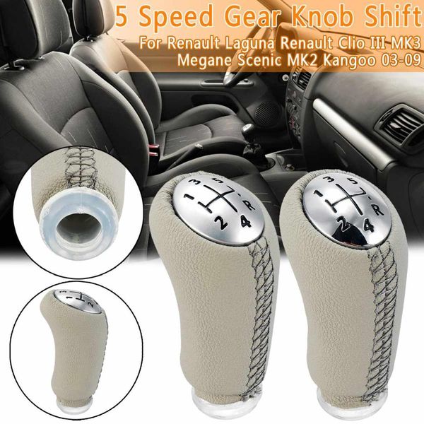 

gloss macap 5 speed car gear shift knob for laguna megane 2 clio 3 2003-2009 kangoo 2009 leather stick replacement