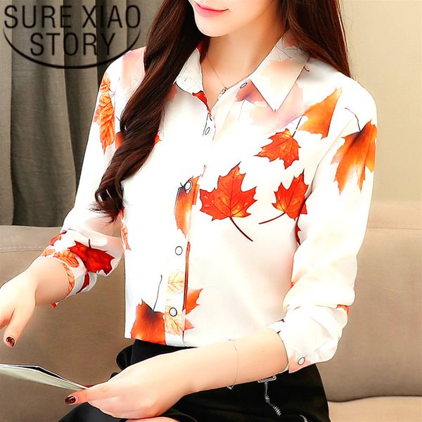 

blusas mujer de moda 2018 women blouses chiffon office lady turn-down collar floral casual printed button long sleeve 2073 50, White