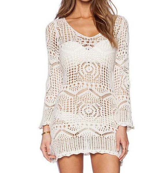 

2020 women bikini beach swimsuit cover-ups beachwear long blouses crochet hollow sunscreen swimwear resort bathing suit cover ups dress, White;black