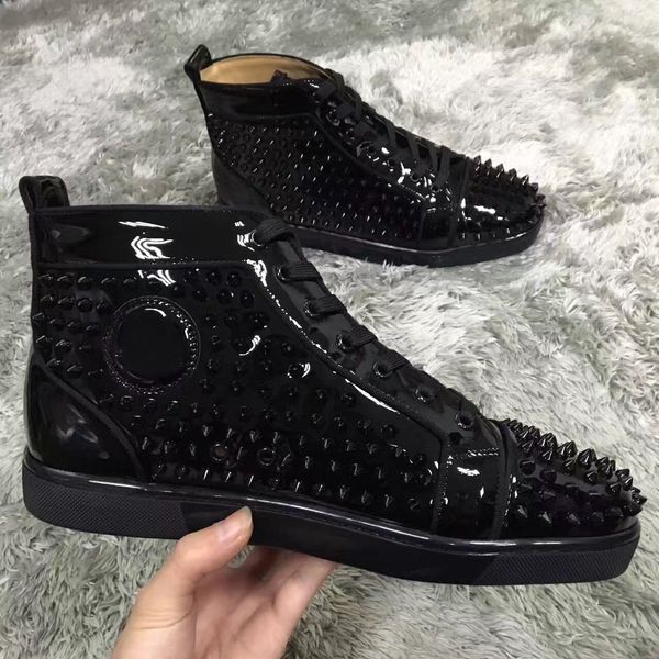 

black patent leather spikes casual walking,luxury-brands high red bottom sneakers classic men outdoor trainers