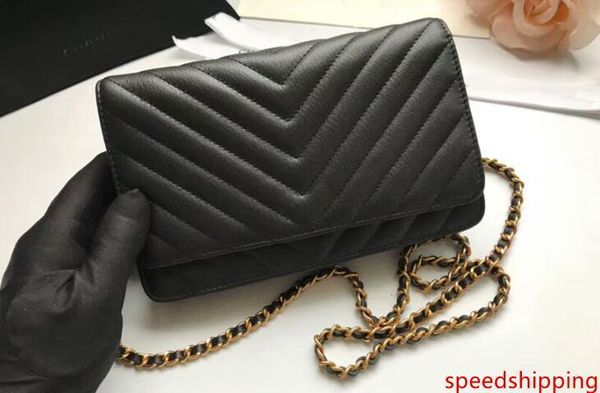 

5a quality genuine leather 33814 lambskin v classic wallet on chain,gold/silver-tone metal hardware,come with dust bags