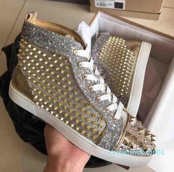 

wholesale wedding party luxury sneakers casual men's flat red bottom shoes diamond spikes, men trainers ac01, Black