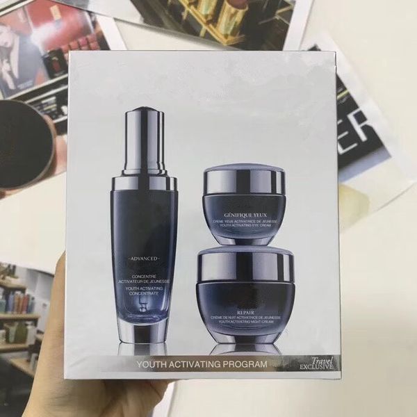 

new coming black bottles 15ml eye cream+50ml face cream +50ml night cream advanced for lines youth activating skin care set ing, White