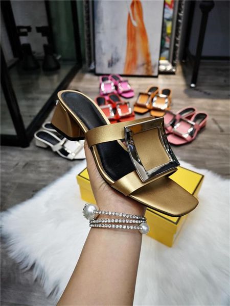 

2020 satin slippers woman peep toe rhinestone buckle high heel shoes women slip on gladiator sandals, Black