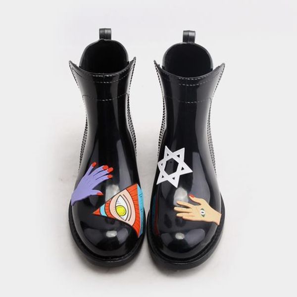 Stivali da pioggia alla caviglia in pvc Stivali da pioggia con tacco piatto da donna Scarpe da acqua impermeabili Donna Wellies Tr199