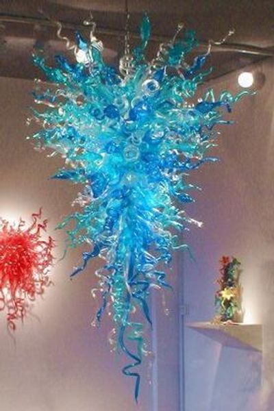 

luxury design turquoise blue l lobby 48 inches handcraft blown glass chandelier led art chandeliers- girban brand