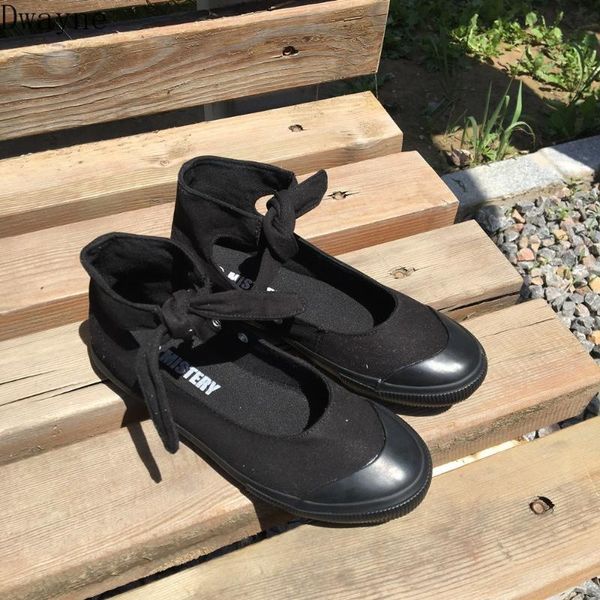

2020 summer bow tie canvas shoes female students harajuku style single shoes tide, Black