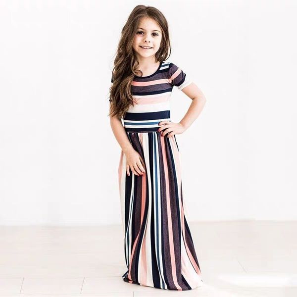 

baby girls long dress color striped tunic maxi dresses short sleeve princess dress summer bohemian beach dresses kids clothes gift, Red;yellow