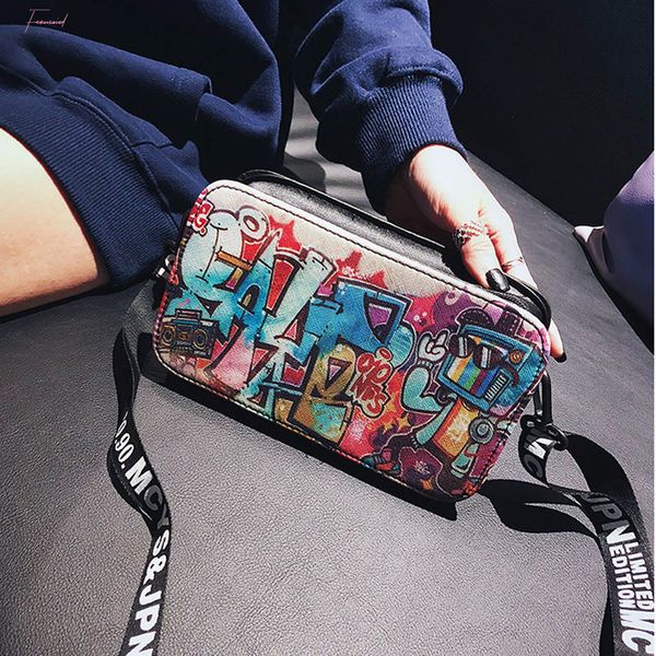 

small bags for women sacs femme 2020 fashion ladies lleather personality graffiti zipper shoulder bag messenger bag 30