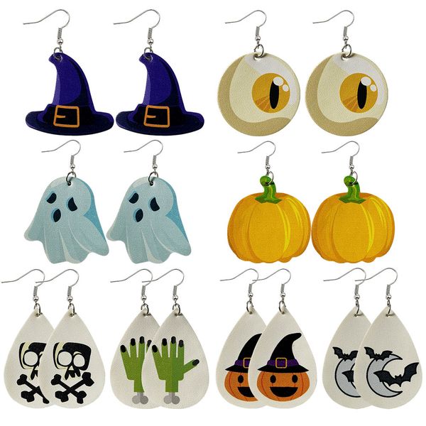 

wholesale pu artificial leather double-sided printing dangle earrings halloween exclusive gift for women, Silver