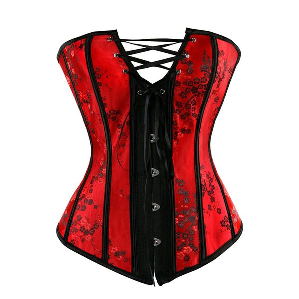 

women overbust bustier corset flower print brocade plus size corset bridal red corselet burlesque lingerie korse top, Black;white