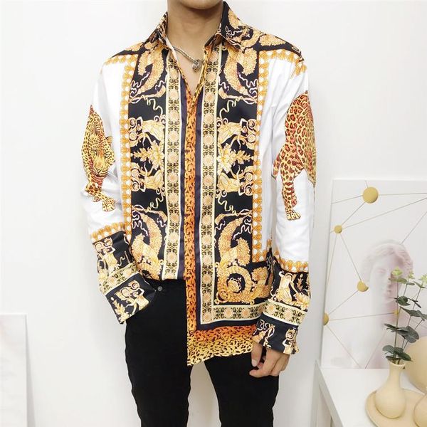 

2020 designer summer new european and american long-sleeved shirt fashion printing gold flower leopard trend men's and women's shi, White;black