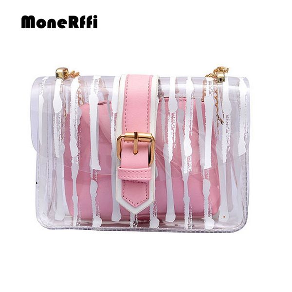 

monerffi summer women crossbody striped transparent pvc chains candy color jelly beach bag messenger crossbody bag