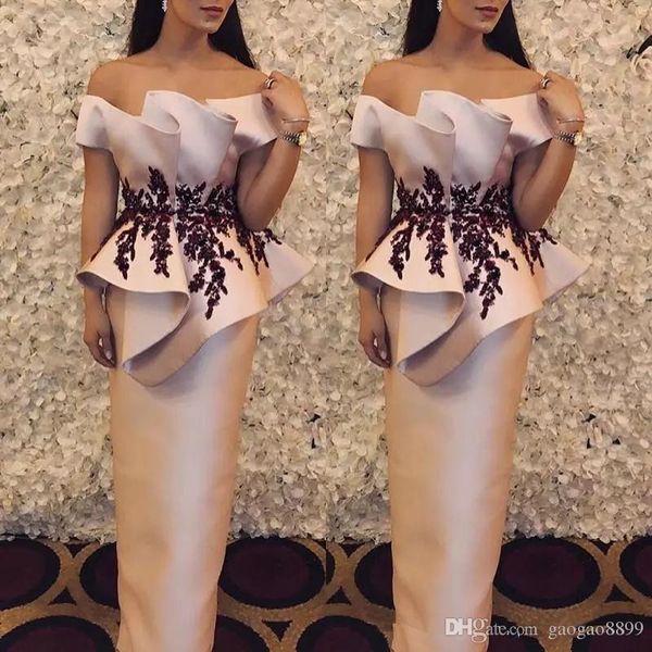 

2019 blush pink floor length arabic evening dresses with peplum burgundy beaded crystals off the shoulder long formal celebrity prom gown, Black;red