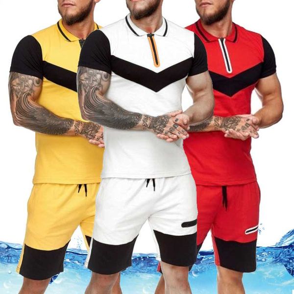 

hengruide summer hip-hop suit men's sportswear color matching colorful short sleeve + shorts fashion sports two-piece suit, Gray