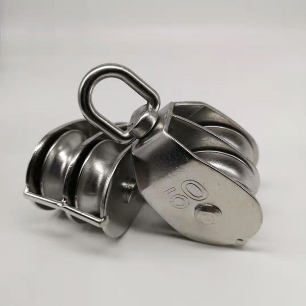 

1pc m50 stainless steel 304 double wheel swivel lifting rope pulley block for wire rope