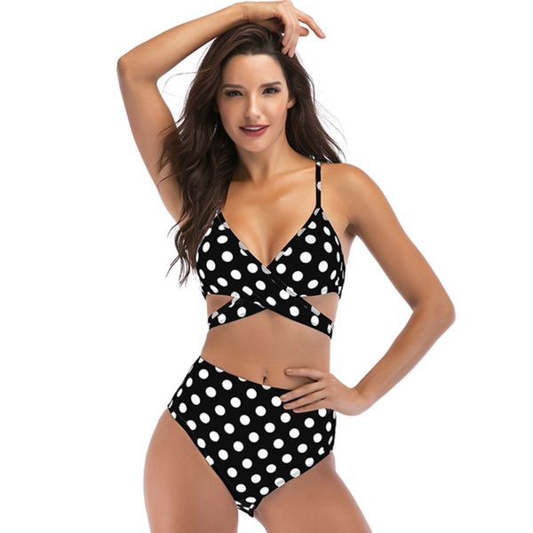 

fashion sexy cross bandage vintage polka dot deep v-neck push up underwear hot selling bra set swimwear bathing suits biquini, Red;black