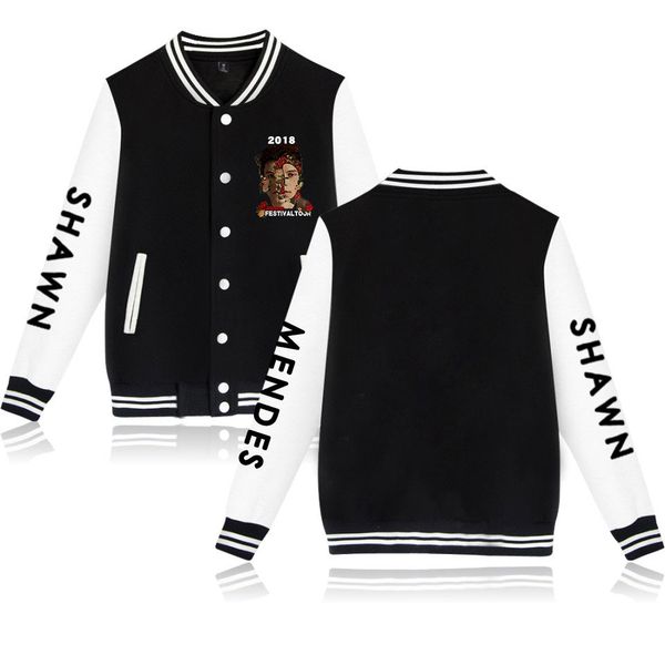 

new shawn mendes couples loose large size baseball uniform jacket windbreaker long sleeve single breasted casual loose clothes, Black;brown