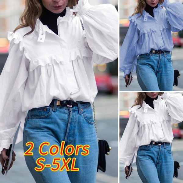 

vonda cotton blouses women 2020 long lantern sleeve shirts plus size bohemian party casual solid color blusas s-5xl, White