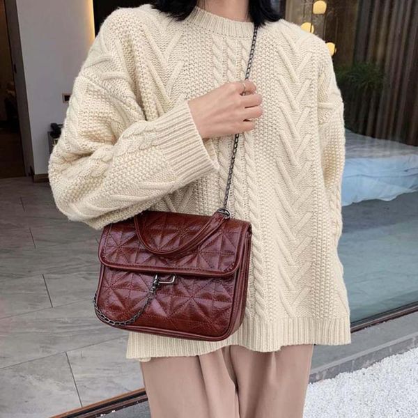 

women chain crossbody totes bags retro leather shoulder portable durable shopping solid handbag messenger totes bags