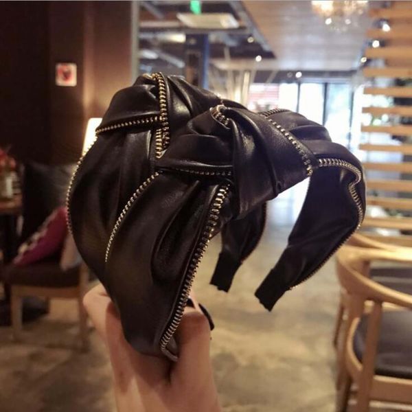 

new vintage leather zipper hair accessories for women classic hairbands gold sliver zipper headwear hair hoop